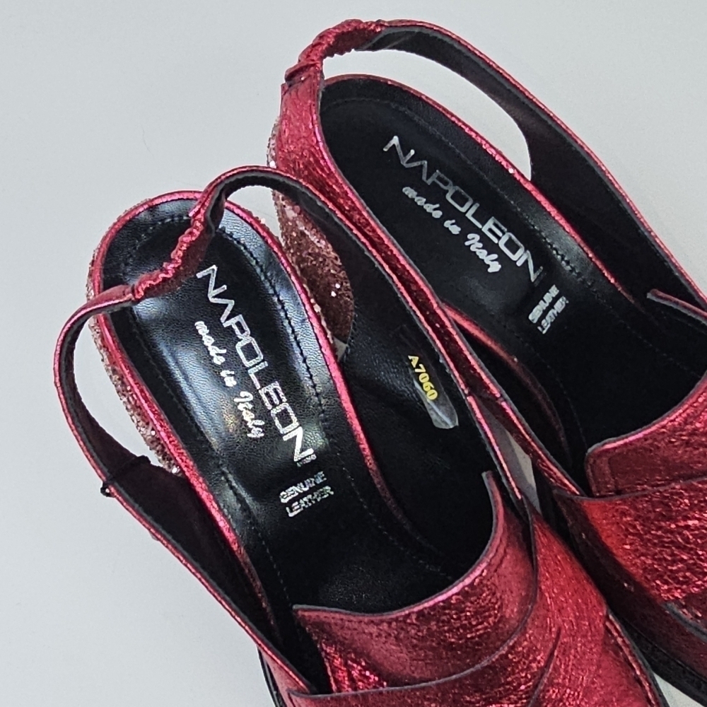 NEW Napoleoni Red Ruby Sparkly Leather Loafers Slides 39 - Picture 7 of 9